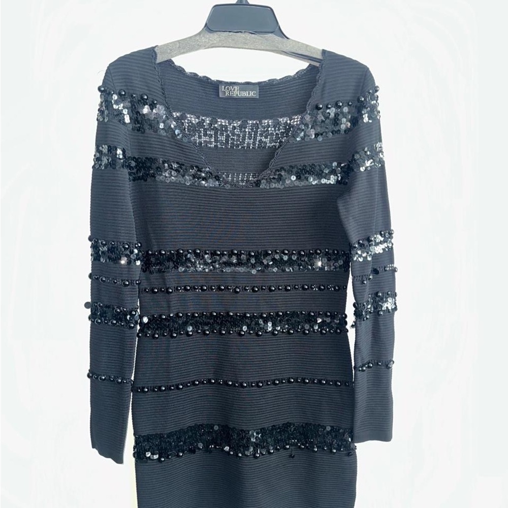 Love Republic Black Sequin Striped Dress Mini Size Medium